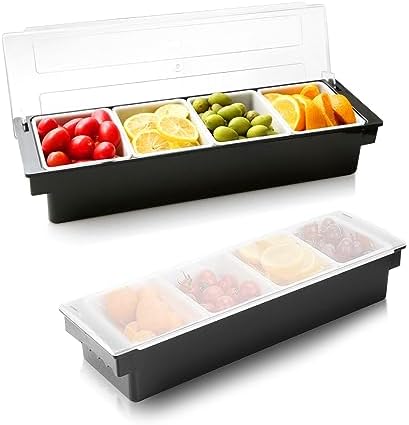 WICHEMI Ice Chilled Condiment Caddy with Lid and 4 Removable Trays, 2 Pack