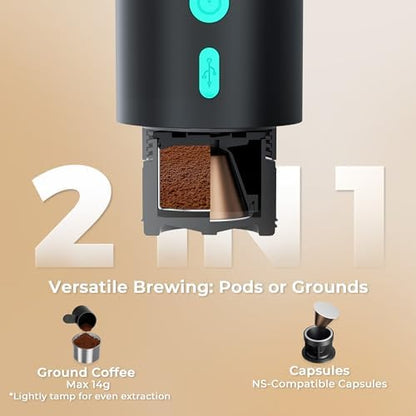 HAUSHOF 20 Bar 2-in-1 Portable Espresso Machine, USB-C Travel Coffee Maker