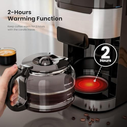 Electactic 10-Cup Drip Coffee Maker Machine with Built In Grinder