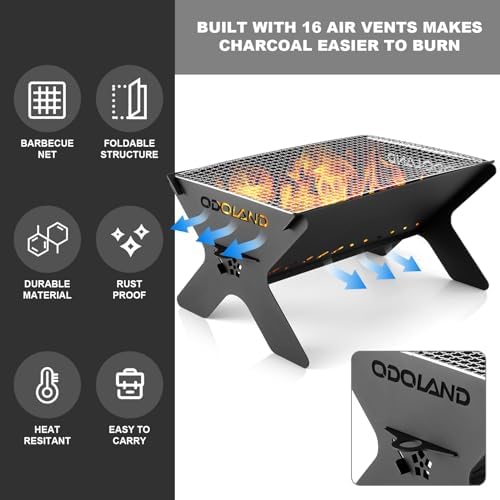 Odoland Portable Folding Charcoal Grills for Outdoor Cooking Bonfire BBQ