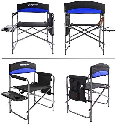 KingCamp Portable Camping Chair, Folding Directors Chair Compact Outdoor Chair with Side Table Cup Holder for Beach Trip Tailgating Lawn Sports Backpacking Fishing Picnic, Blue