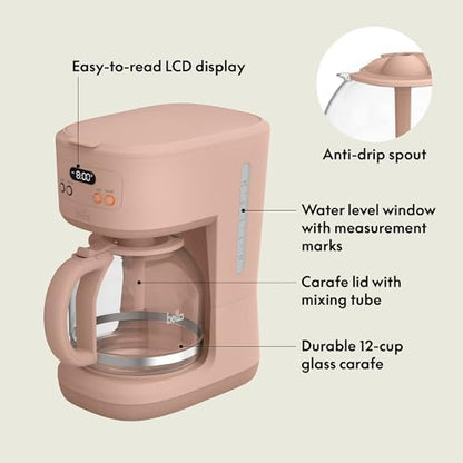 bella 12-Cup Programmable Coffee Maker with No-Drip Glass Carafe, Blossom