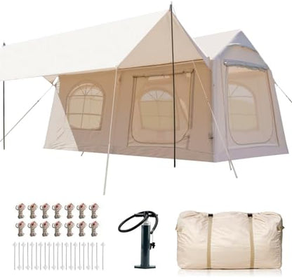 Inflatable Tents for Camping, Large Blow Up Tent with Hand Pump, Easy Setup InflatableTent 4 Season Tent, Waterproof Oxford Air Glamping Tents for Camping Adult 4/6/8/10/12 Person