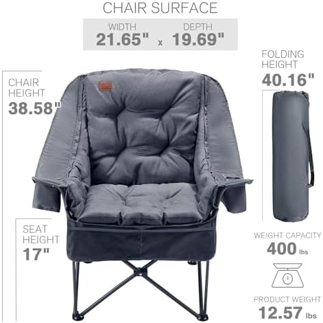 EVER ADVANCED 2 Set Camping Chair Detachable Cushion Supports 400LBS Grey