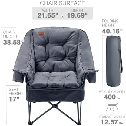 EVER ADVANCED 2 Set Camping Chair Detachable Cushion Supports 400LBS Grey