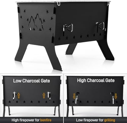 Odoland Camping Grill Portable Folding Charcoal Grills Backpacking BBQ Grill Campfire Grill with Carry Bag for Outdoor Cooking Hiking and Picnic