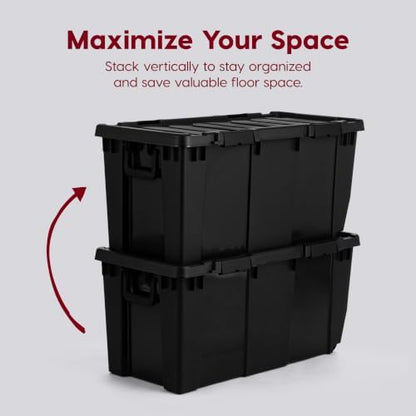 IRIS USA 2-Pack 32 Gal Heavy Duty Rolling Storage Totes with lids, Black