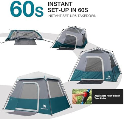 CAMEL CROWN 4/6 Person Instant Cabin Tent, Pop Up Windproof Tents for Camping, 60-Second Setup Family Tent with Carry Bag for Outdoor Hiking
