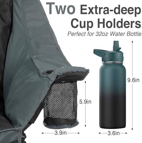 Oversized Camping Chair for Adults - Heavy Duty 400 lbs Padded Folding Chair with Wine Glass Holder, 2 Cup Holders & Side Pockets, Portable Carry Bag for RV, Tailgating, Lawn