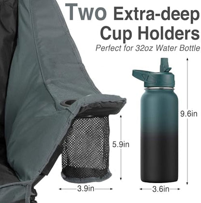 Oversized Camping Chair for Adults - Heavy Duty 400 lbs Padded Folding Chair with Wine Glass Holder, 2 Cup Holders & Side Pockets, Portable Carry Bag for RV, Tailgating, Lawn