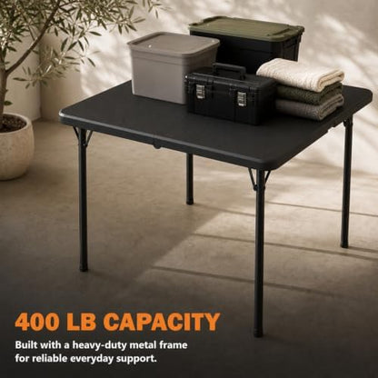 36" Folding Table, Portable Square Folding Card Table with Carrying Handle, Heavy Duty Plastic Foldable Event Table for Camping, Picnic, Party, Crafting, Outdoor and Indoor Use, Black