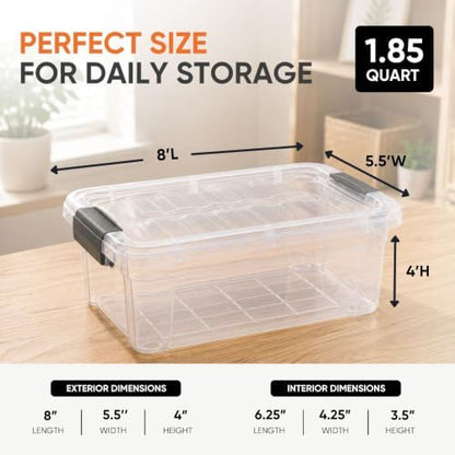 Superio 1.85 Quart Clear Plastic Storage Boxes with Lids, Stackable Organizer Containers, BPA-Free Storage Bins for Home, Office, School & Dorm, 5 Pack