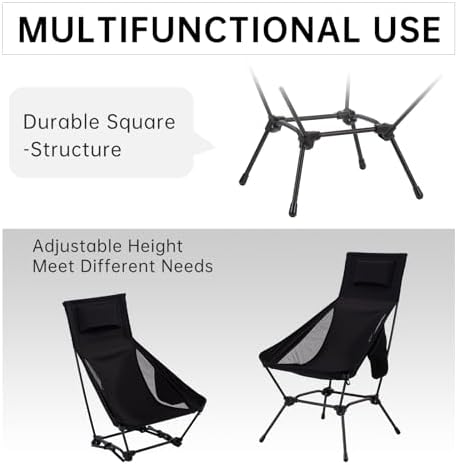 High Back Camping Chair with Pillow, 2-in-1 Height Adjustable, Heavy Duty