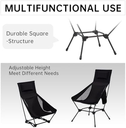 High Back Camping Chair with Pillow, 2-in-1 Height Adjustable, Heavy Duty