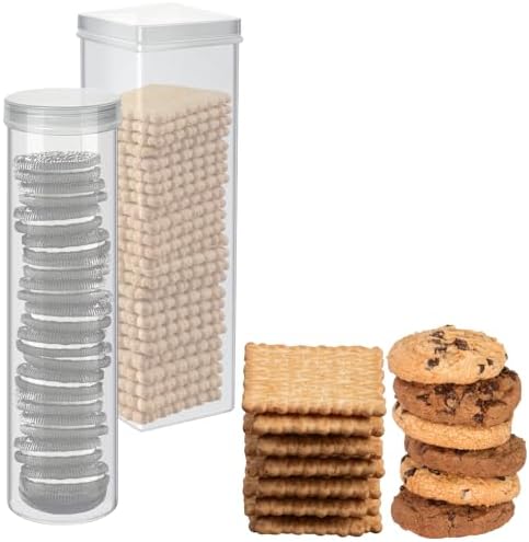 Home-X Set of 2 - Saltine Cracker Sleeve Storage Container / Cookie Stay Fresh Keeper, 1 Round and 1 Square