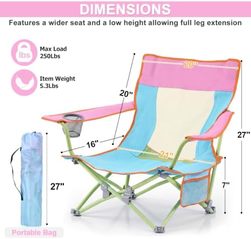 Joyfair Beach Camping Chair (2 Pack), Folding Chair for Adults (Dopamine)