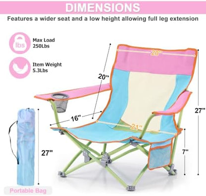 Joyfair Beach Camping Chair (2 Pack), Folding Chair for Adults (Dopamine)