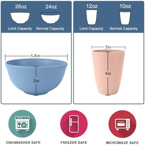Wrova Wheat Straw Dinnerware Sets 40PCS, Unbreakable Plates and Bowls Sets Service for 8, Microwave and Dishwasher Safe Dish Set, Dinning Plates/Cereal Bowls/Drinking Cups for Kitchen,Camping-Nordic