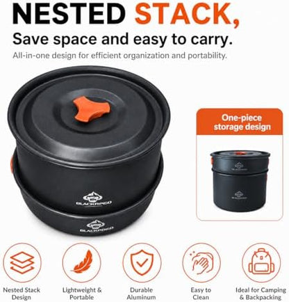 Camping Cookware Set, 15-Piece Camping Pots and Pans Set with Kettle, Frying Pan, Bowls & Plates, Lightweight Backpacking Mess Kit for Camping, Hiking, Picnic, RV Travel