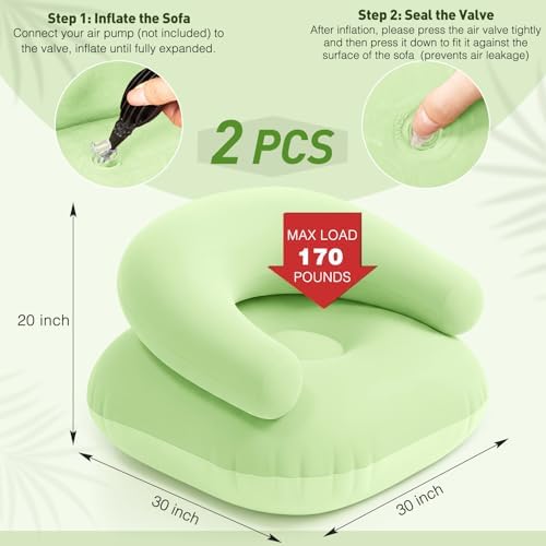 Novabright 2 Pcs Inflatable Chairs for Adults Blow Up Games Chairs Folding Portable Flocking Inflatable Sofa for Living Room Learning Camping Party (Mint Green)