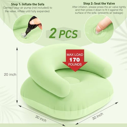 Novabright 2 Pcs Inflatable Chairs for Adults Blow Up Games Chairs Folding Portable Flocking Inflatable Sofa for Living Room Learning Camping Party (Mint Green)