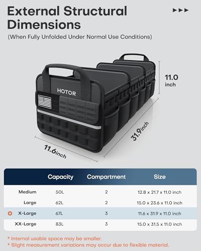 HOTOR Tactical Trunk Organizer - Car Storage with Front MOLLE Pockets