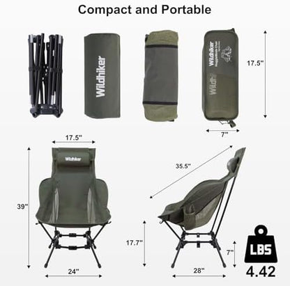 Wildhiker HuggleMode High Back Folding Camping Chair, 2 Seat Heights -Green