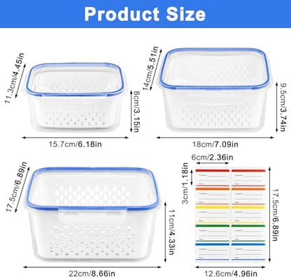 Airtight Fruit Storage 3Pcs – Removable Colander Baskets for Fridge