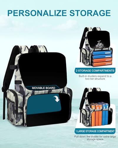 HXLGMD Fishing Backpack with Rod Holders, 43L Large Water Resistant Tackle Bag Storage Gear and Equipment with Cooler for Men Fishing, Camping, Hiking, Grey