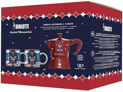 Bialetti Moka Express Iconic Italian Stovetop Espresso Maker (Red/Blue, 6 Cups Set)