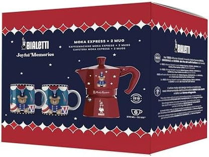 Bialetti Moka Express Iconic Italian Stovetop Espresso Maker (Red/Blue, 6 Cups Set)
