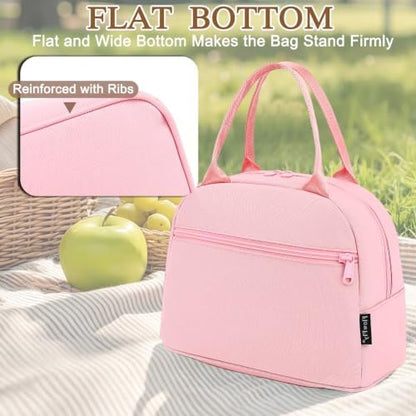 FlowFly Lunch Bag Tote Bag Lunch Organizer Lunch Holder Insulated Lunch Cooler Bag for Women/Men,Pink, LB002-PK07
