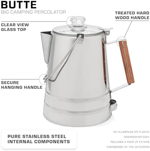 COLETTI Butte Coffee Percolator Camping — Percolator Coffee Pot, NO Aluminum or Plastic [14 Cup]