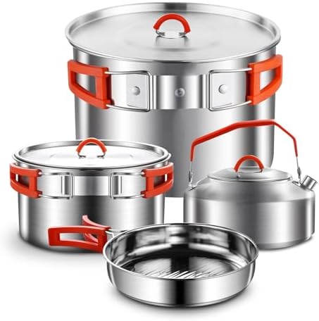 Camping Cooking Set 304 Stainless Steel Camping Pots and Pans Set