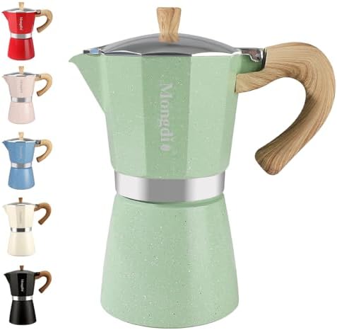Mongdio Stovetop Espresso Maker Moka Pot, Cuban Coffee Maker Stove top coffee maker Moka Italian Espresso Greca Coffee Maker Brewer Percolator, 9 Espresso Cups, 15 oz - Green