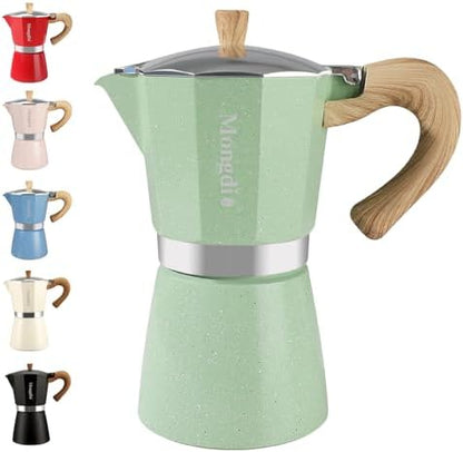 Mongdio Stovetop Espresso Maker Moka Pot, Cuban Coffee Maker Stove top coffee maker Moka Italian Espresso Greca Coffee Maker Brewer Percolator, 9 Espresso Cups, 15 oz - Green