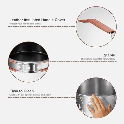 Odoland 10pcs Camping Cookware Stainless Steel Camping Pot and Pan Set with Plate Bowl Fork Knife Spoon for Backpacking, Hiking, Outdoor Cooking and Picnic