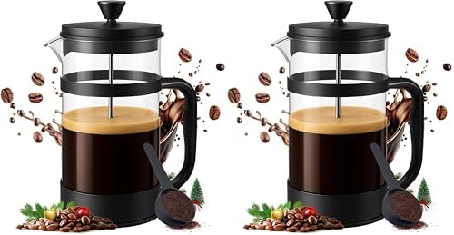 Utopia Kitchen Borosilicate Glass French Press Coffee Maker 34 oz, Heat-Resistant Cafetiere & Tea Maker, Thickened Glass Coffee Press for Travel and Camping, Black (Pack of 2)