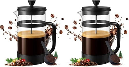 Utopia Kitchen Borosilicate Glass French Press Coffee Maker 34 oz, Heat-Resistant Cafetiere & Tea Maker, Thickened Glass Coffee Press for Travel and Camping, Black (Pack of 2)