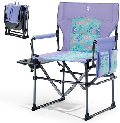 EVER ADVANCED Camping Directors' Chair with Side Table, Portable Folding with Compact Size, Heavy Duty Lawn Chair with Pocket for Camping, Lawn, Sports and Fishing, 400lbs, Purple