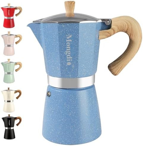 Mongdio Stovetop Espresso Maker Moka Pot, Cuban Coffee Maker Stove top coffee maker Moka Italian Espresso Greca Coffee Maker Brewer Percolator, 12 Espresso Cups, 20 oz - Blue