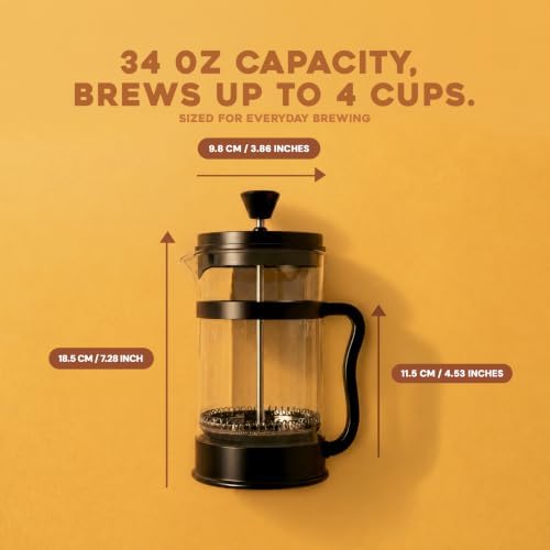 Utopia Kitchen Borosilicate Glass French Press Coffee Maker 34 Oz, Black