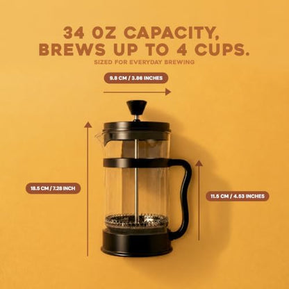 Utopia Kitchen Borosilicate Glass French Press Coffee Maker 34 Oz, Black