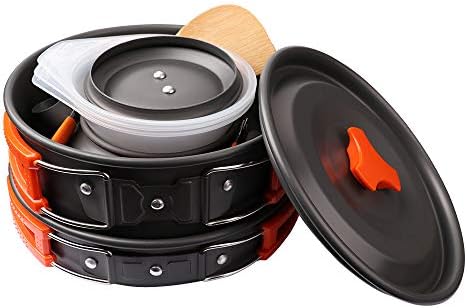 Gutsdoor Camping Cookware Set Camping Gear Campfire Utensils Non-Stick Cooking Equipment Lightweight Stackable Pot Pan Bowls with Storage Bag for Outdoor Hiking