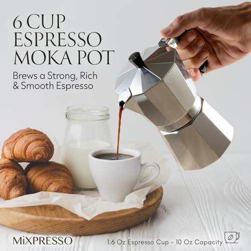 Mixpresso 6 Cup Moka Pot Stovetop Espresso Maker, Italian Cuban Coffee Pot