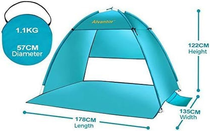 Alvantor® Beach Tent Beach Umbrella Outdoor Sun Shelter Cabana Automatic Instant Pop-Up UPF 50+ Portable Beach Shade Camping Fishing Hiking Canopy Easy Set Up Light Weight Windproof for 2-3 Person