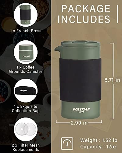 POLIVIAR French Press Coffee Maker, 12 oz, Green
