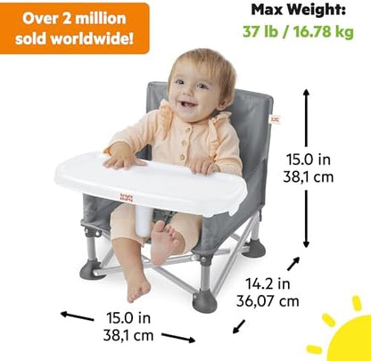 Bright Starts Pop ‘N Sit Portable Booster Seat, 3-in-1 Floor Seat, Travel High Chair & Toddler Booster with Feeding Tray, Indoor/Outdoor, Grey, 6 Months–3 Years