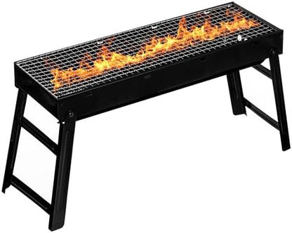 Gardenised Portable Standing Charcoal Grill Foldable Stainless Steel BBQ for Camping Backyard Tailgating Hiking Picnic Travel Beach Party Garden Gathering Poolside Cooking Skewers & Outdoor Barbecue