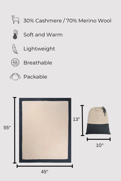 Jet&Bo Luxurious Cashmere Merino Blend Travel Blanket, Airplane-Ready in Packable Pouch, Soft, Lightweight and Breathable (Pink and Gray)